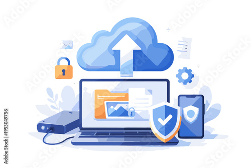 Kawaii backup generation soft shadow cartoon style cloud icon protection simple image data digital