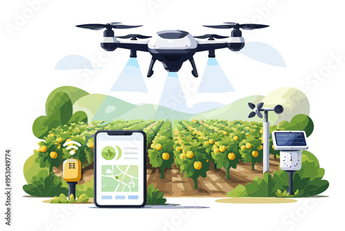 Drone vector kawaii icon bold outline simple smart agriculture image crop generation simple shapes