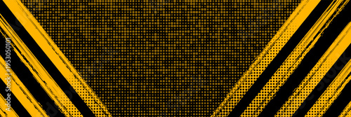 Abstract grunge background vector, warning system banner design, template backdrop with yellow black paint brush texture