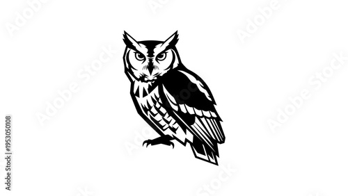 Detailed monochrome owl design in bold black and white style
