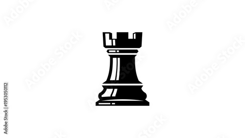 Black chess rook silhouette in minimalist design on white background