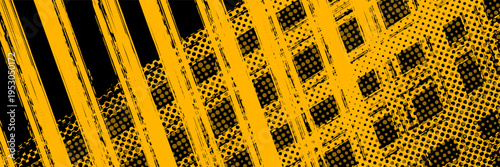 Abstract grunge background vector, warning system banner design, template backdrop with yellow black paint brush texture