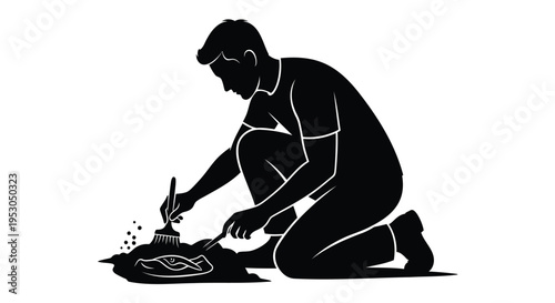 Vector silhouette of a man grilling food
