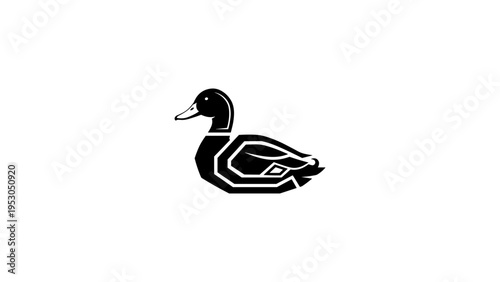 Minimalist black silhouette of a duck on white background
