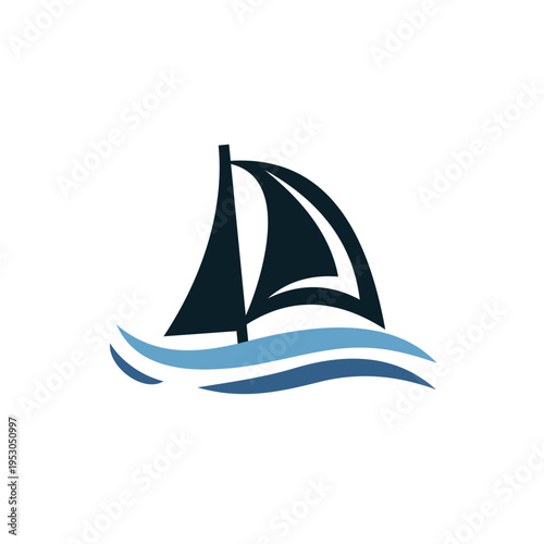 ship and wave logo design template illustration vector