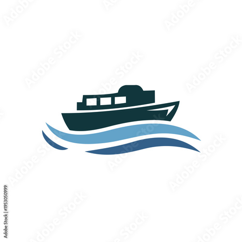 ship and wave logo design template illustration vector