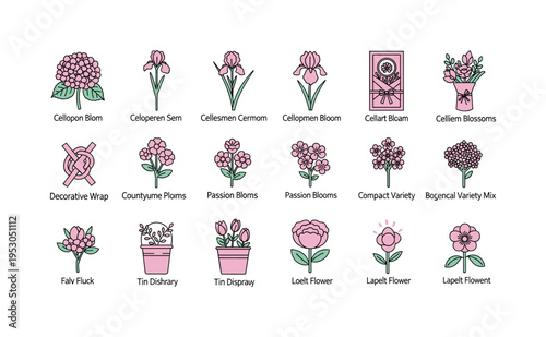 Hydrangea bloom bunch, iris stem grouping, elopement ceremony flowers, cellophane wrap arrangement, decorative knot blossoms,