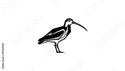 Minimalistic black curlew bird silhouette design with long beak