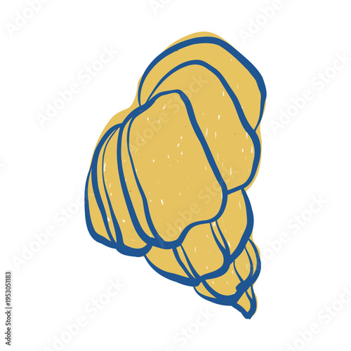Doodle seashell. Flat-style blue and yellow seashell clipart. Hand-drawn vector illustration isolated on a white background.