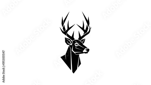 Geometric deer silhouette with majestic antlers in black and white design