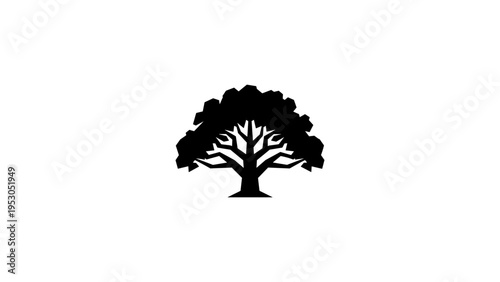 Silhouette of tree with branches and leaves in minimalist style