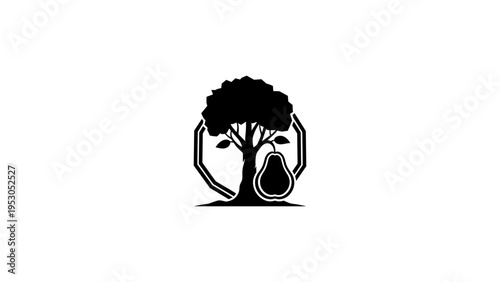 Pear tree emblem in monochrome design with circular frame