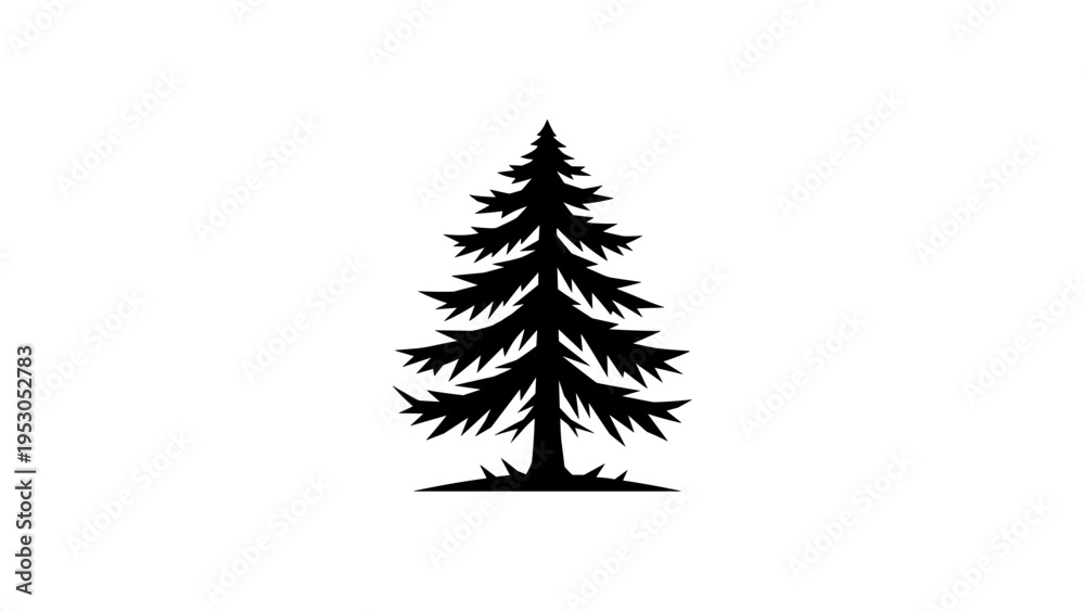 Obraz premium Silhouette of a lone pine tree in minimalist black design