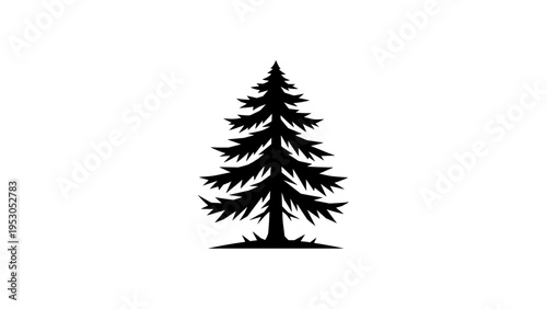 Silhouette of a lone pine tree in minimalist black design