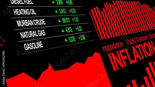 Inflation Market Dashboard with Energy Prices and Gasoline Increase Chart