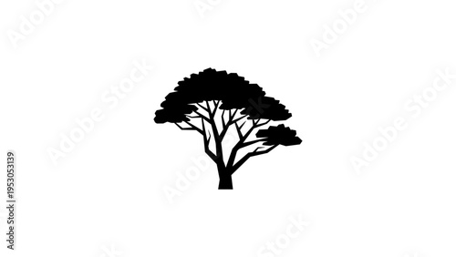 Minimalist silhouette of a lone tree on white background