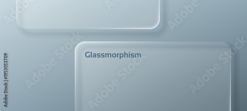 Glassmorphism effect with frosted rectangle plates on blue background. Abstract UI design elements for modern software interface. Vector aesthetic concept for web application layouts.
