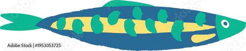 Cartoon Childish Sardine Fish Hand Drawn