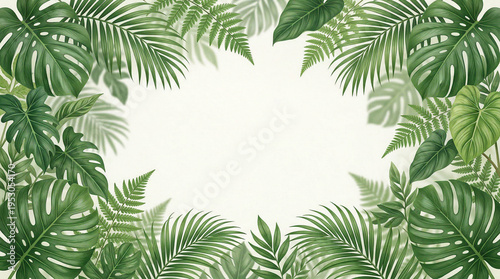 Tropical foliage background with clean central copy space