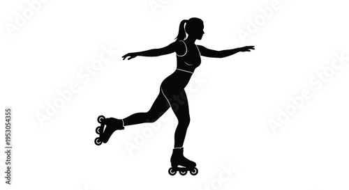 Vector silhouette of woman rollerblading on white background
