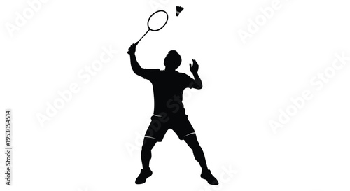 Vector silhouette of a man playing badminton
