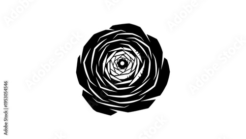 Black and white geometric rose design with spiral petals