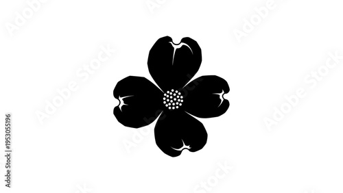 Black silhouette of a dogwood flower on white background