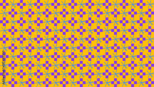 Geometric Pattern with Purple Squares and Teal Accents on Gold