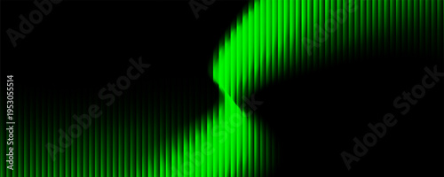 Dark green neon gradient ribbed glass. Vector ribbed glass texture background. Mesh gradient. acrylic ribbed bath surface. Reeded glass background semitransparent overlay. Bath wall window