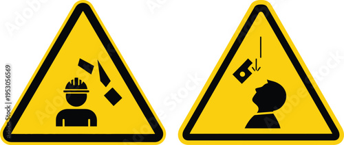 Warning signs for falling objects and head protection