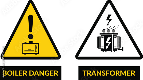 Warning signs for boiler danger and electrical transformer