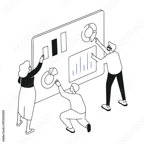 People holding up a large chart with graphs on white