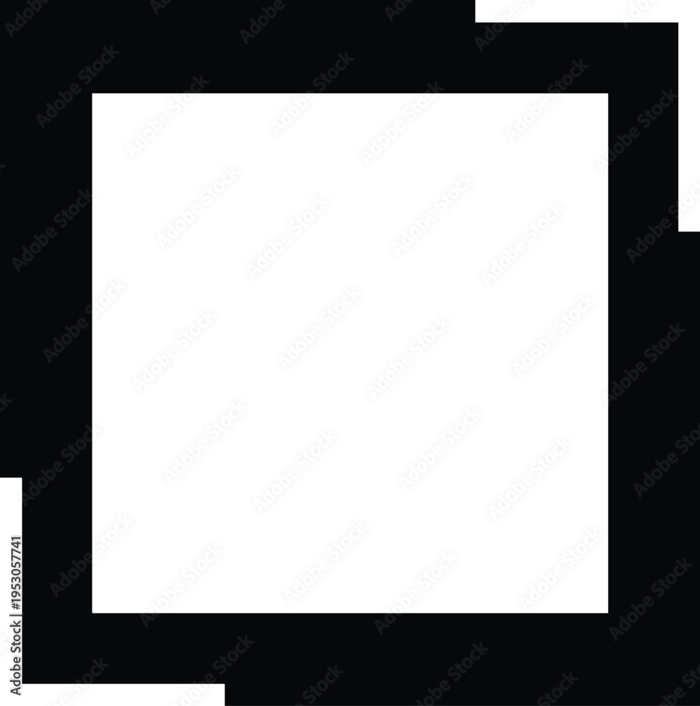 Obraz premium Black square frame icon, minimalist geometric border silhouette, blank decorative box symbol for photo framing and modern graphic design