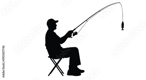 Vector silhouette of man fishing with rod