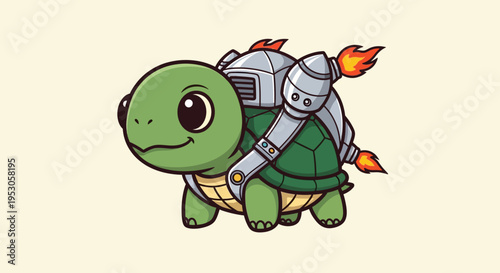 Playful Turtle with Jetpack Ready for Action in Bright, Cartoonish Setting