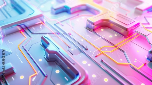 futuristic pastel circuit lines on white background