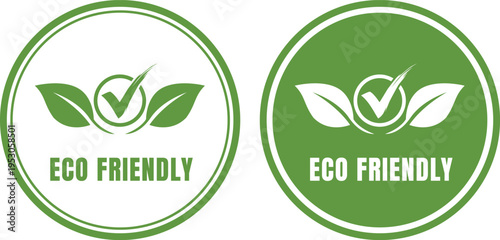 Eco friendly logos with green leaves and checkmark
