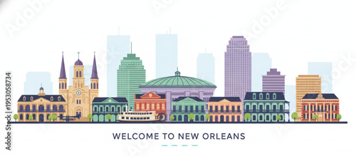 Welcome to New Orleans Skyline Illustration
