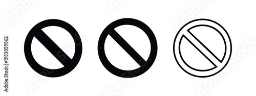 Prohibited sign icon set. No entry, forbidden, or stop symbol in solid, outlined, and line art styles. Vector illustration.
