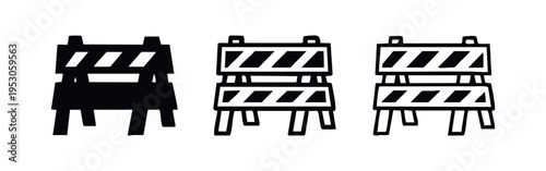 Road Work Barrier Icon Set, Construction Site Signage