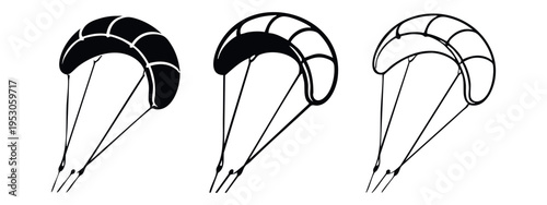 Kiteboarding Kite Icons Set, Extreme Water Sport Parachute Pictograms