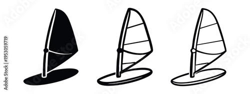 Windsurf Sail Icon Set. Windsurfing and Water Sport Equipment Symbols.