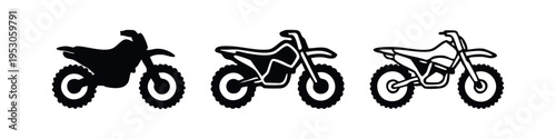 Motocross Dirt Bike Icons, Extreme Off-Road Motorcycle Pictograms
