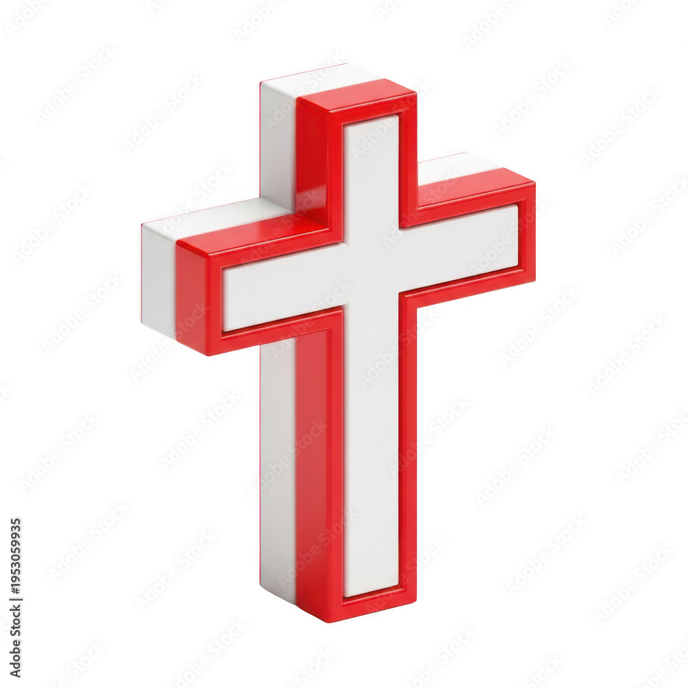 Obraz premium Red and white 3d cross symbol isolated on transparent background