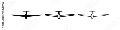 Top View Glider Aircraft Icon Set. Aerodynamic Soaring and Light Aviation Symbols.