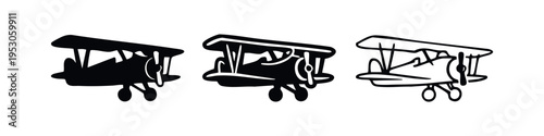 Vintage Biplane Aircraft Icon Set - Three Styles