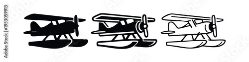 Floatplane Seaplane Aircraft Icon Set - Front Side View