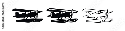 Seaplane or Floatplane Aircraft Icon Set - Three Styles