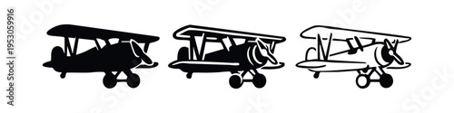 Classic Biplane Aircraft Icon Set - Side View