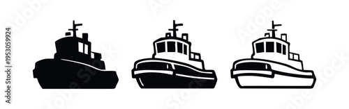 Maritime Tugboat Icon Set - Ship Assistance Vehicle